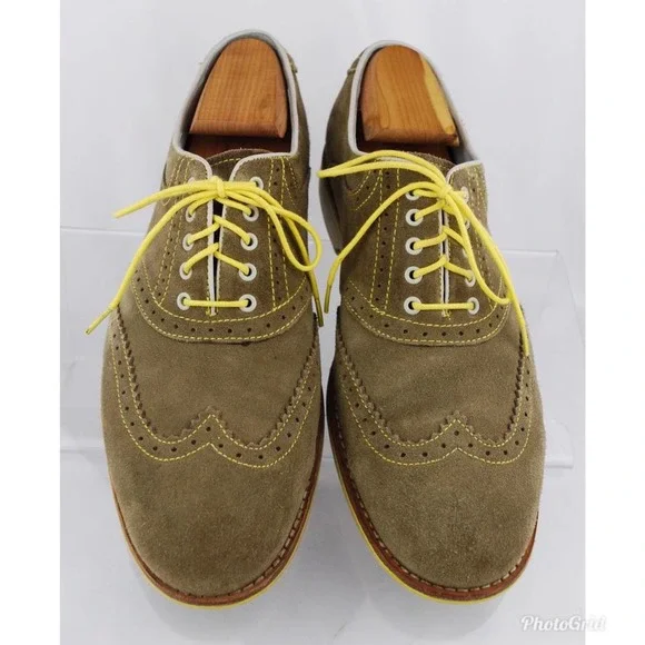 Johnston & Murphy Men's Taupe Suede Sheepskin Brogue Wingtip Oxfords - Picture 2 of 9